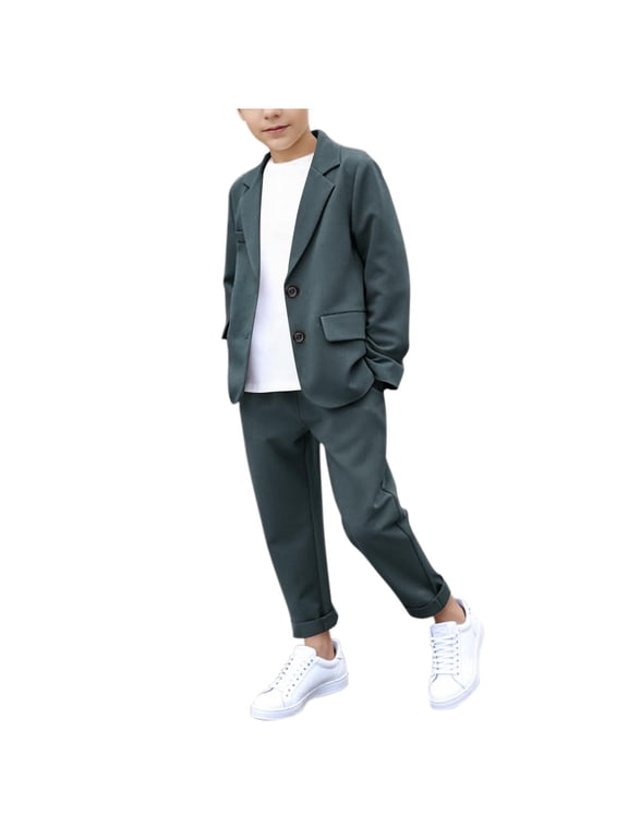 Boys Casual Suits Wedding Outfits Kids 2 Piece Gentleman Blazer and Pants Set Dresswear