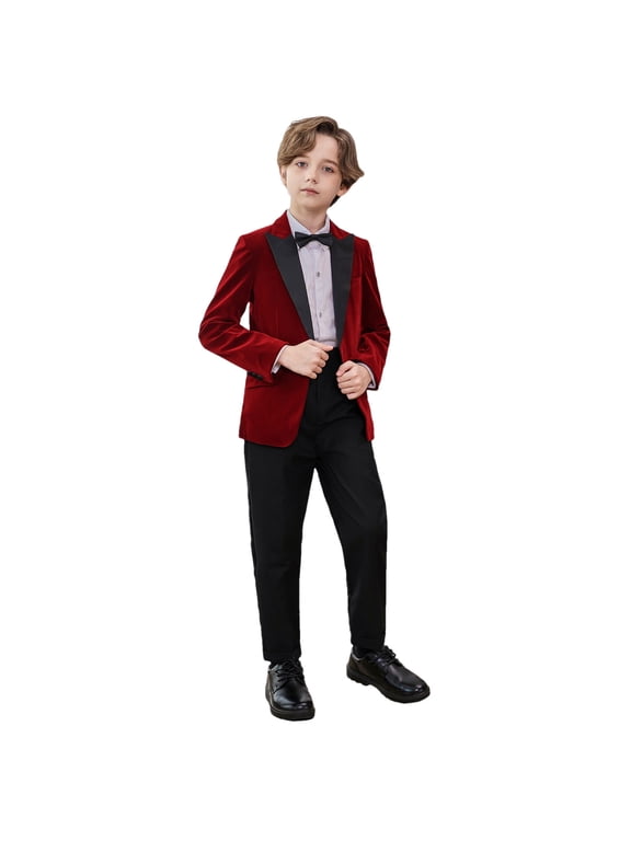 Boys Formal Suits Ring Bearer Outfits with Blazer Jacket Dress Shirt Pants Vest Bow Tie 5 Piece Tuxedo Set