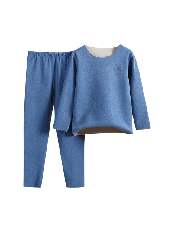 Boys Girls Long Thermal Underwear Sets 2Pcs Unisex Crewneck Tops Pullover Bottom Toddler Kids Warm Outfits