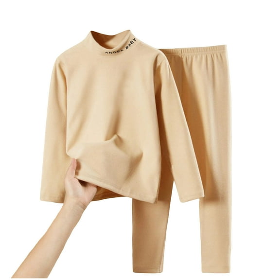 Owordtank Boys Girls Turtleneck Long Sleeve Soft Cotton T-Shirts and Pants Fall Winter Solid Color Warm Tee Tops