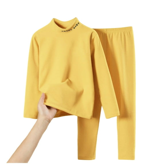 Owordtank Boys Girls Turtleneck Long Sleeve Soft Cotton T-Shirts and Pants Fall Winter Solid Color Warm Tee Tops