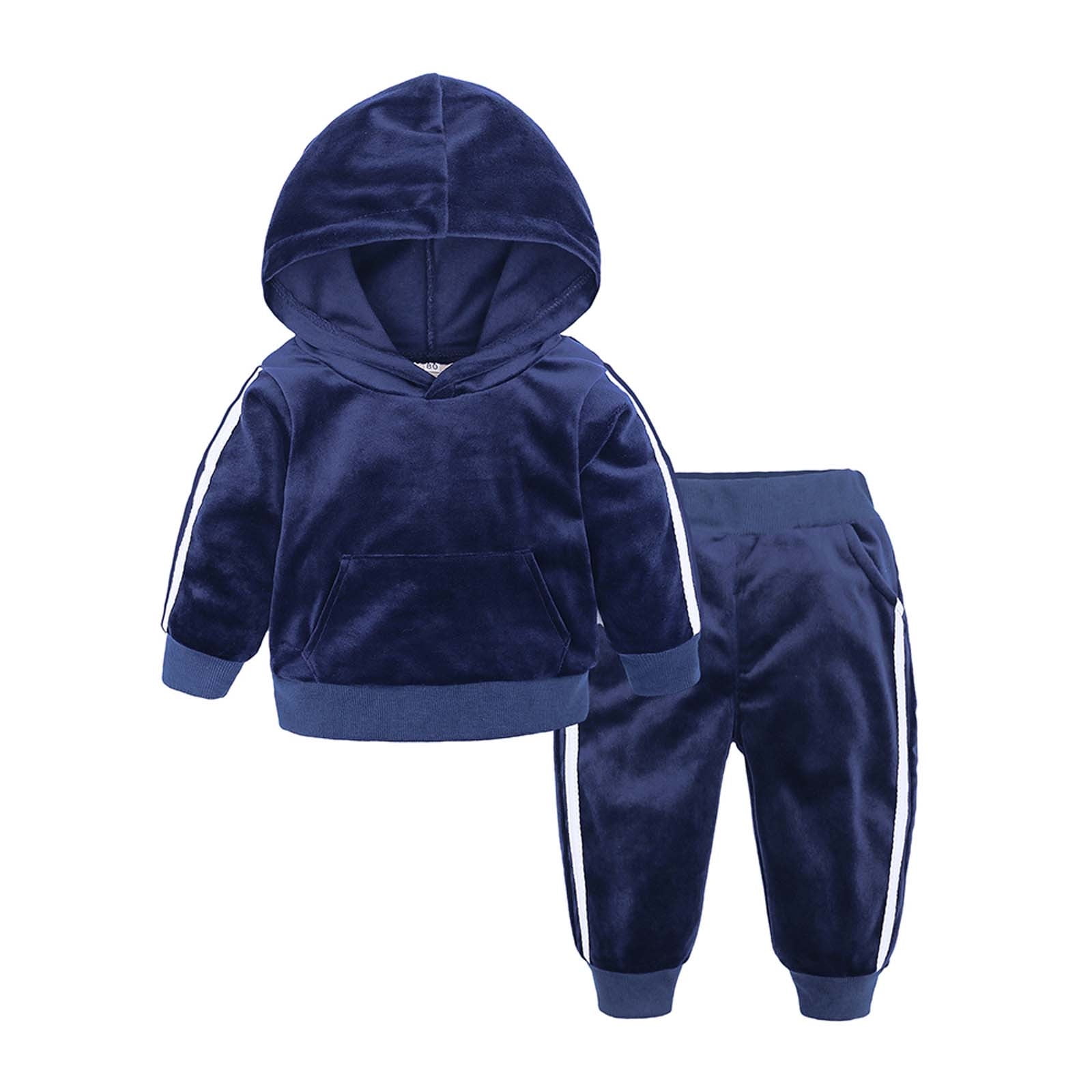 Owordtank Boys Girls' Velvet Pants Set - 2 Piece Long Sleeve Hoodies with  Pockets and Sweat Pants Winter Outfit for Toddler Kids