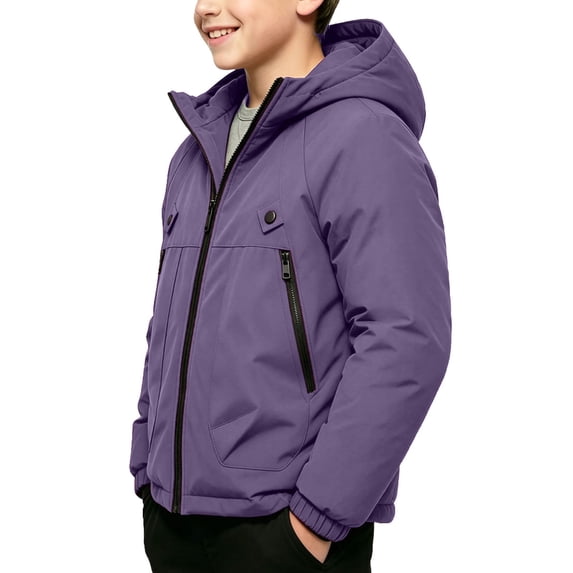 Owordtank Boys Hooded Light Puffer Jacket Water Resistant Zip Up Warm Winter Coat With Zipper Pockets