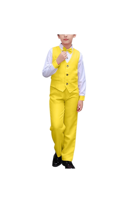Boys Suits Slim Fit Wedding Tuxedos Ring Bearer Outfit Vest and Pants Set with Bow Tie for Teens 3-18 Years