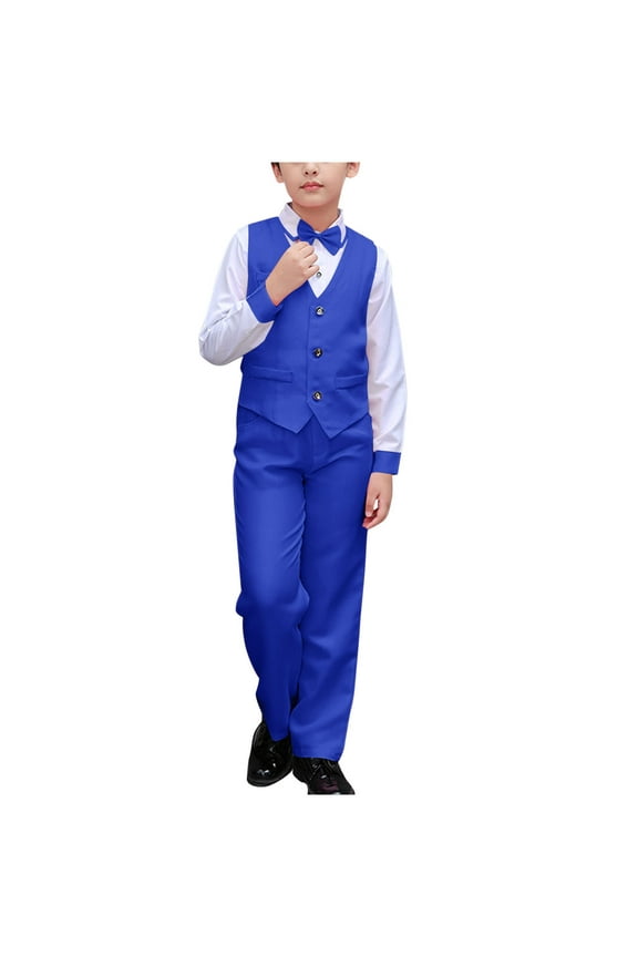 Boys Suits Slim Fit Wedding Tuxedos Ring Bearer Outfit Vest and Pants Set with Bow Tie for Teens 3-18 Years