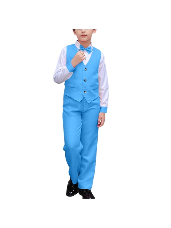 Boys Suits Slim Fit Wedding Tuxedos Ring Bearer Outfit Vest and Pants Set with Bow Tie for Teens 3-18 Years