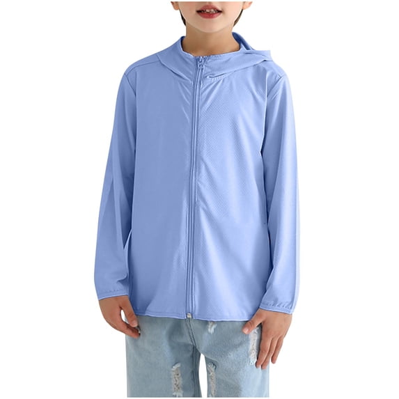 Owordtank Breathable Mesh Kids Hooded Sun Protection Jacket Full Zip Side Pockets Lightweight Summer Outdoor Outerwear