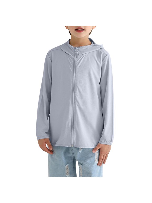 Breathable Mesh Kids Hooded Sun Protection Jacket Full Zip Side Pockets Lightweight Summer Outdoor Outerwear