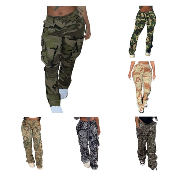Owordtank Camo Cargo Pants for Women High Waist Casual Camouflage Printed Baggy Pants