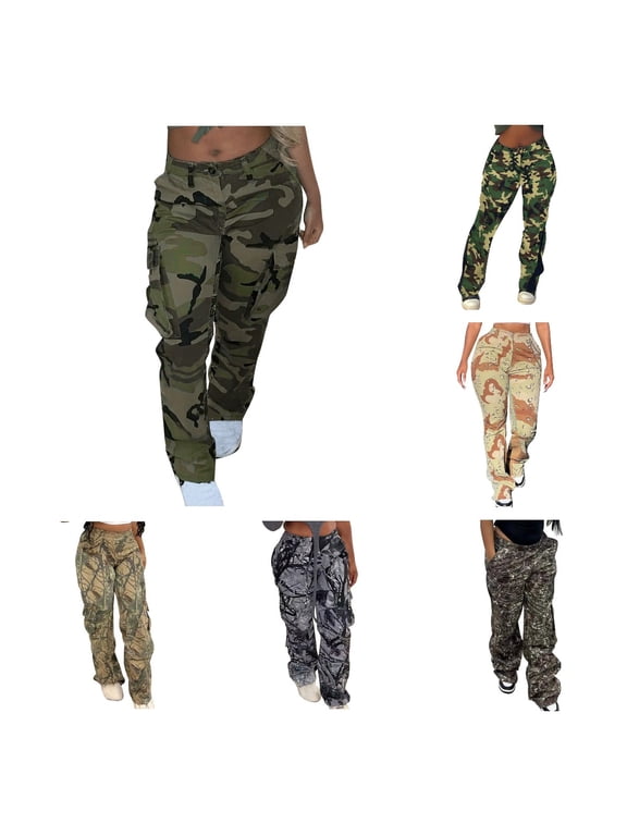 Camo Cargo Pants for Women High Waist Casual Camouflage Printed Baggy Pants