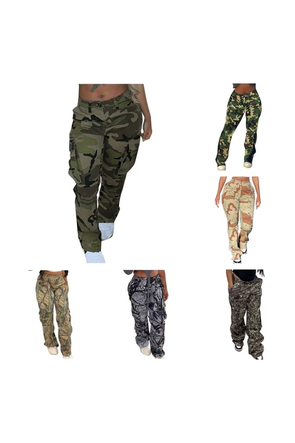Camo Cargo Pants for Women High Waist Casual Camouflage Printed Baggy Pants