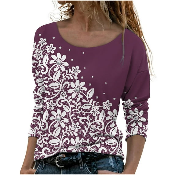 Owordtank Camouflage Shirts for Women Long Sleeve Loose Fit Tops Crewneck Color Block Pullover Print Pullover Tops