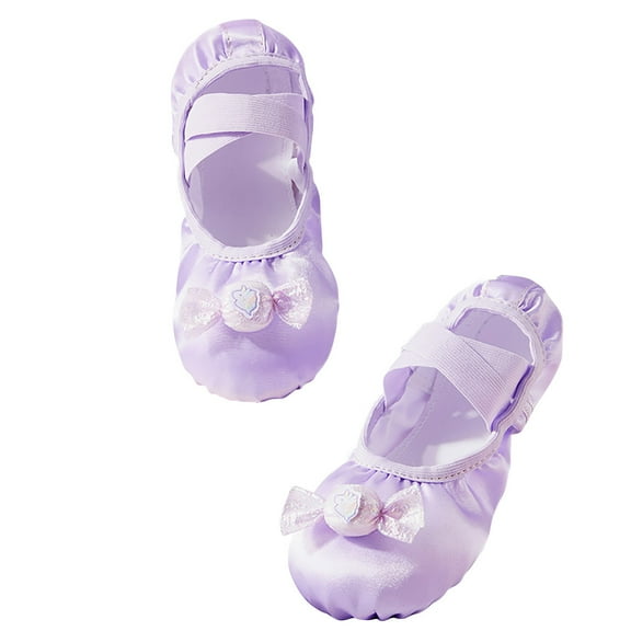 Owordtank Candy Ballet Shoes for Girls Ballerina Flats for Kids Dance - Soft Satin, Split Sole