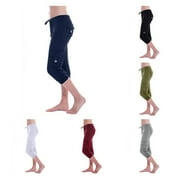 Owordtank Capri Cargo Pants for Women Plus Size Drawstring Loungewear Casual Beach Cropped Pants with Pockets