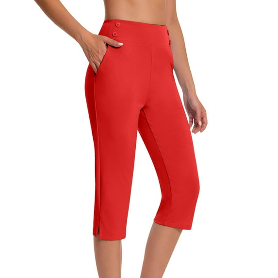 Owordtank Capri Pants for Women Wide Leg High Waisted Casual Lounge Summer Office Work Pants with Pockets