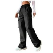 Owordtank Cargo Pants for Women with Pockets - Casual Straight Wide Leg Pants