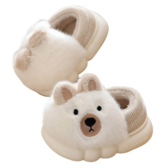 Owordtank Cartoon Soft Plush Slippers Kids Indoor Home Slippers, Slip on Soft Rubber Sole House Slippers Cute Fur Shoes