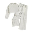 thumbnail image 1 of Owordtank Clothing Sets for Girls Long Sleeve Crew Neck Solid Pullover and Wide Leg Pants Outfits Casual Summer 2 Piece Set, 1 of 8