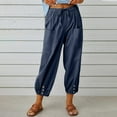 thumbnail image 1 of Owordtank Cotton Linen Pants for Women Summer Palazzo Pants Lounge Wide Leg Pull on Ankle Pants, 1 of 8