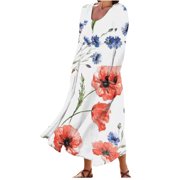 Owordtank Dresses for Women Fall Time and Print Round Neck Long Sleeve Dress