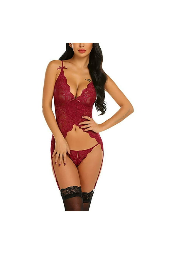 Fishnet Lingerie for Women Sexy Lingerie Dress Lace Mesh Splicing Lace Lingerie Bodysuit