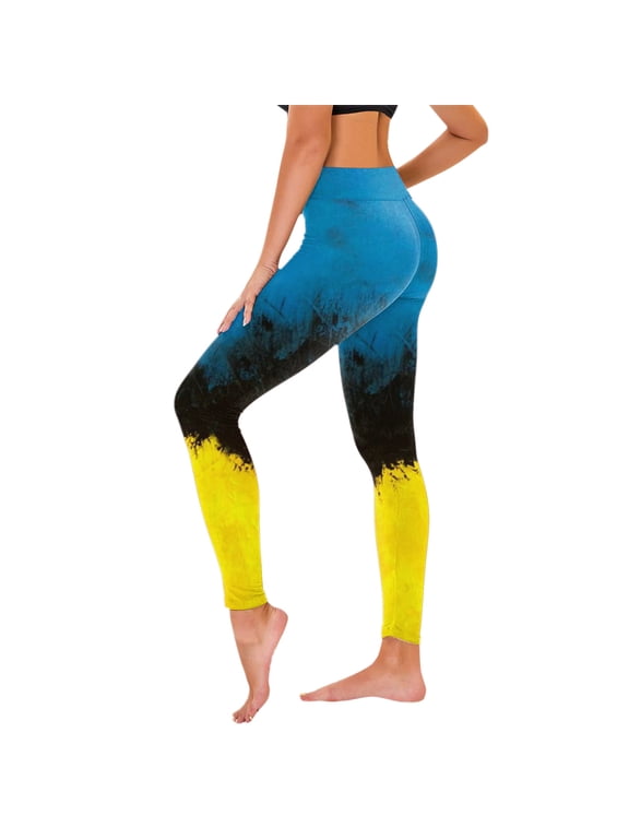 Full Length Yoga Leggings High Waist Slim Leg Gradient Gym Sports Active Pants Yellow S