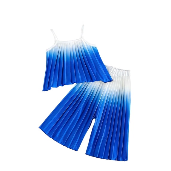 Owordtank Girl's 2 Piece Cute Outfits Outfit Pleated Spaghetti Strap Crop Top and Wide Leg Pants Sets