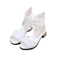 thumbnail image 1 of Owordtank Girl's Sandals Pearl Princess Shoes Rhinestone Summer Shoes Tassel Fashion Flat Shoes Comfortable Soft Bottom Shoes, 1 of 7