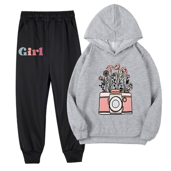 Owordtank Girl's Sweatsuit Graphic Printed Hoodie Sweatshirt and Jogger Pant Sets Sizes 2-9T