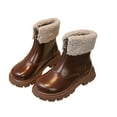 thumbnail image 1 of Owordtank Girls Ankle Booties Winter Thickened Warm Boots Kids Cute Zipper Outdoor Hiking Shoes Leather Comfort Non Slip Snow Boots, 1 of 2