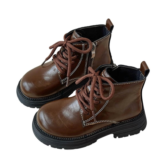 Owordtank Girls Ankle Boots Lace-up Side Zipper Short Booties Fall Winter Trendy Riding Booties