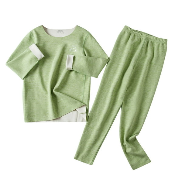 Owordtank Girls Boys 2 Piece Cotton Sets Basic Solid Fleece Lined Long Sleeve T-Shirt Pants Fall Winter Warm Oufits