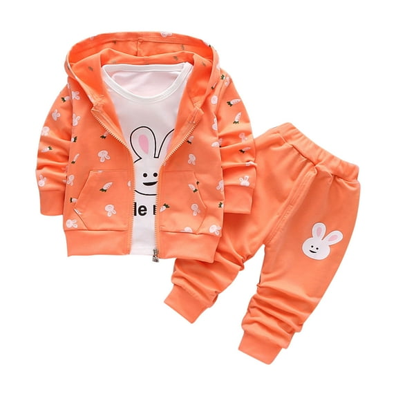 Owordtank Girls Boys 2 Piece Tracksuit Sets Cute Bunny Print Long Sleeve Zip Up Jacket + Joggers Sweatpants Fall Oufits
