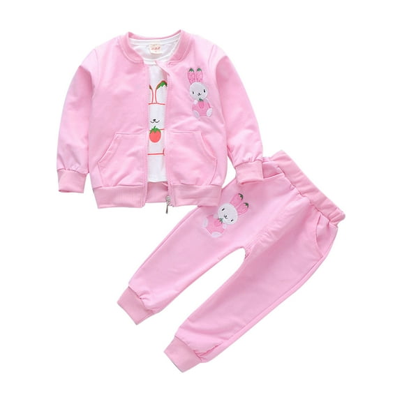 Owordtank Girls Boys 2 Piece Tracksuit Sets Cute Bunny Print Long Sleeve Zip Up Jacket   Joggers Sweatpants Fall Oufits