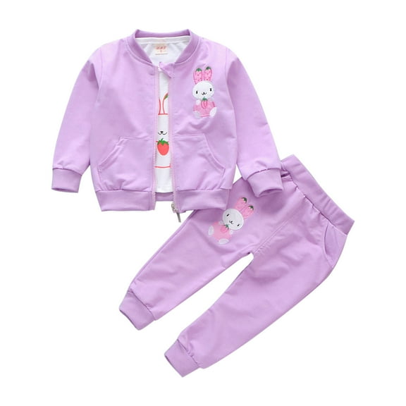 Owordtank Girls Boys 2 Piece Tracksuit Sets Cute Bunny Print Long Sleeve Zip Up Jacket   Joggers Sweatpants Fall Oufits