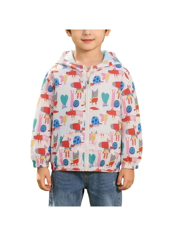 Girls Cartoon Bunny Print Zip Up Hooded Light Wind Jacket Elastic Cuff Casual Outdoor Coat With Side Pockets