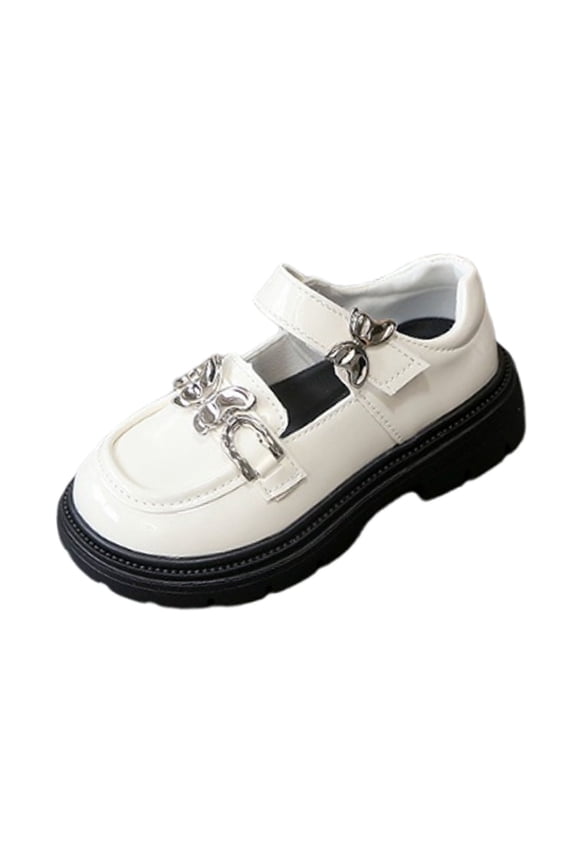 Girls Chunky Sole Shoes Mary Jane with Metal Buckle Flats Stylish Solid Color Uniform Dress Flats Going Out Daily