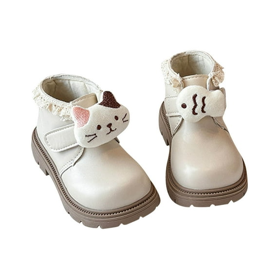 Owordtank Girls Cute Short Boots Cat Fish Doll Patchwork Booties Winter Warm Fuzzy Lining Fashion Ankle Boots
