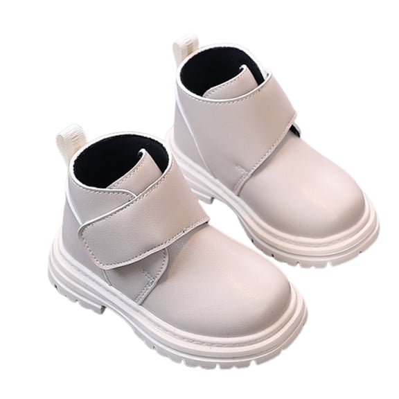 Owordtank Girls Fall Faux Leather Work Boots, Platform Chunky Anti-Slip Fashion Ankle Boots Everyday Casual Shoes