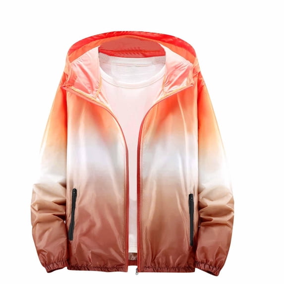 Owordtank Girls Gradient Hooded Lightweight Windbreaker Zip Up Side Zipper Pockets Casual Outdoor Jacket