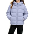 thumbnail image 1 of Owordtank Girls Hooded Quilted Puffer Jacket Full Zip Elastic Cuff Casual Warm Short Outerwear Coat, 1 of 8