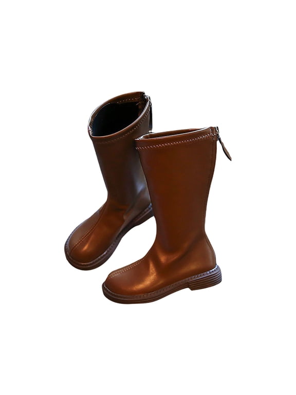 Girls Knee High Boots Kids Fashion Low Heel Side Zip Tall Riding Boots Winter Dressy Party Long Boot for Toddler