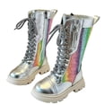 thumbnail image 1 of Owordtank Girls Knee High Boots with Side Zipper Lace-up Sparkly Riding Shoes for Kids Party Christmas Holiday, 1 of 8