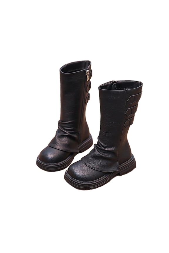 Girls Knee Length Boots Mid Calf Riding Boots PU Leather Zipper Punk Goth Boot Fall Winter Bowknot Boot
