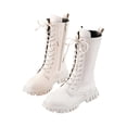thumbnail image 1 of Owordtank Girls Lace Up Riding Boots Mid Calf Boots PU Leather Side Zipper Punk Goth Boot, 1 of 5