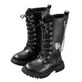 thumbnail image 1 of Owordtank Girls Leather Riding Knee High Boots with Side Zipper Round Toe Comfortable Low Heel Lace Up Boots Little Kid/Big Kid, 1 of 8