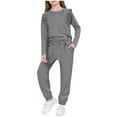 thumbnail image 1 of Owordtank Girls Long Sleeve Shirts Cute Ruffle Shoulder Crewneck Sweatshirts Pullover Tops Teen Girl Baggy Jogger Sweatpant, 1 of 6