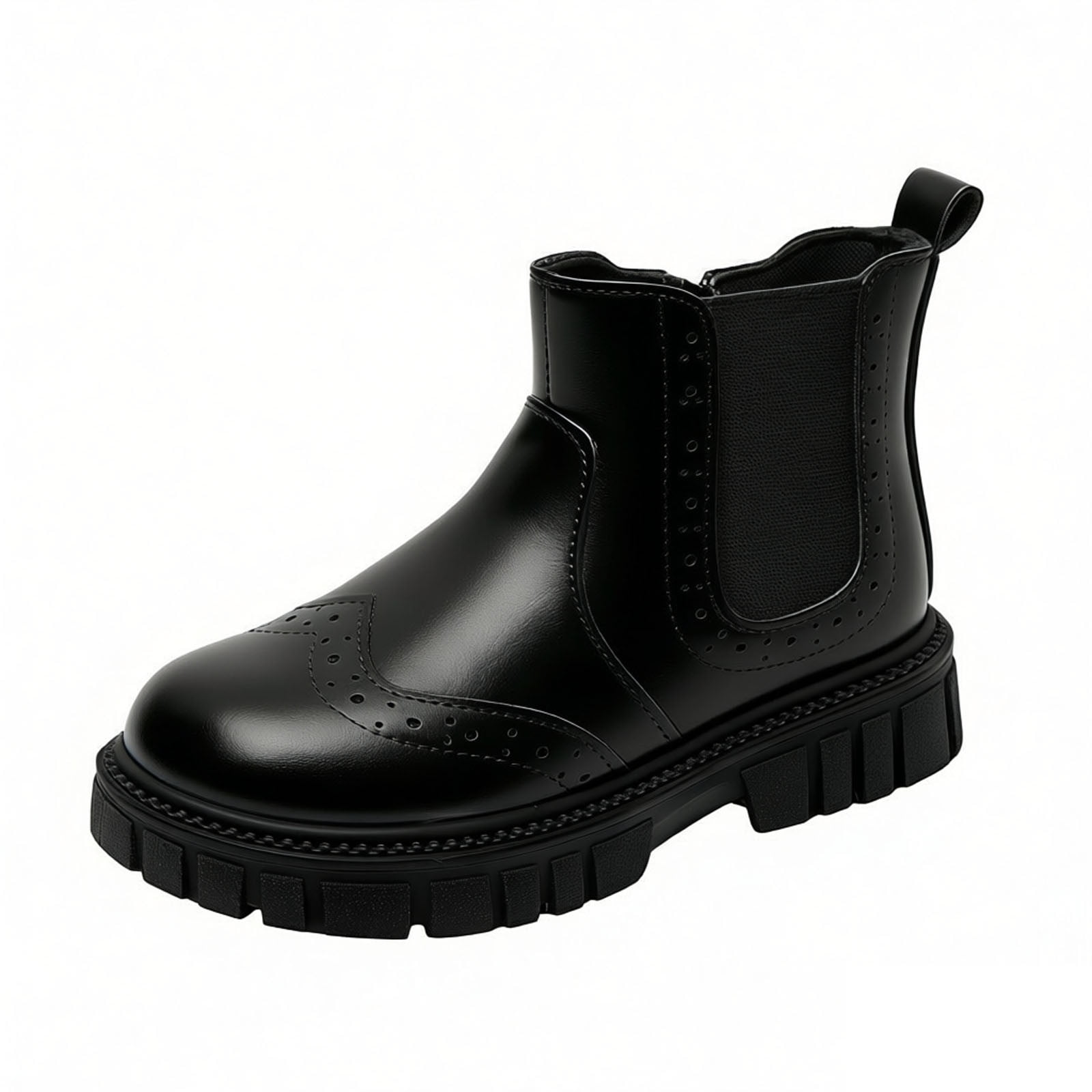 Owordtank Girls Platforms Ankle Boots Solid Leather Side Zipper Chelsea ...