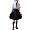thumbnail image 1 of Owordtank Girls Preppy Jumper Dress: Sleeveless Gingham Dress with Bow Collar & Pleated Skirt, School Uniform & Church Outfit, 1 of 7
