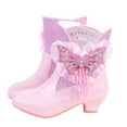 thumbnail image 1 of Owordtank Girls Princess Boots Cute Sparkly Rhinestone Butterfly Winter Fuzzy Fleece Lined Boot Side Zipper PU Leather Snow Shoes, 1 of 6